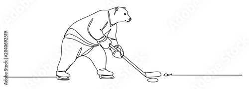 Photography bear playing ice hockey
