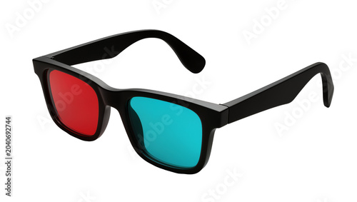 Cuadro en lienzo Black plastic 3D glasses with red and cyan lenses, isolated on transparent backg