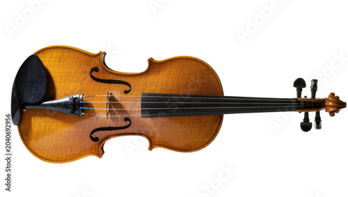Cuadro en lienzo Antique wooden violin with ebony fingerboard and tailpiece, isolated on transpar