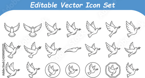 Flying dove and peace bird outline icon collection with illustration isolated collection
