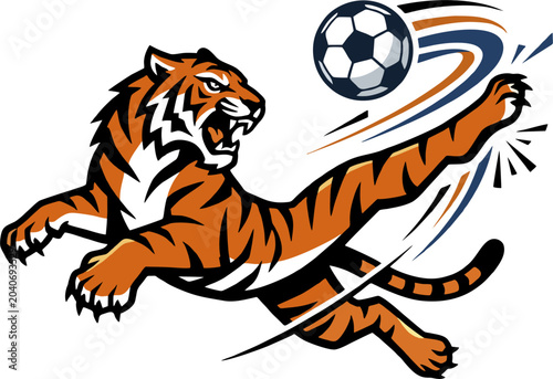 Quadro su tela Vibrant illustration of a majestic striped big cat mascot showcasing incredible