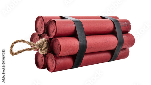 Canvastavla Bundle of red dynamite sticks with fuse, isolated on transparent background