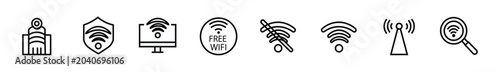Fotografía Minimalist wifi icon set, wireless internet connection symbols, 8 black line vec