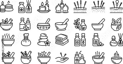 Fotografija Set of Spa and Alternative Medicine Line Icons.