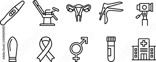 Photos Set of Gynecology and Reproductive Health Line Icons.
