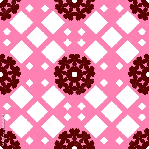 Background floral pattern, fabric design with abstract geometric shapes.	