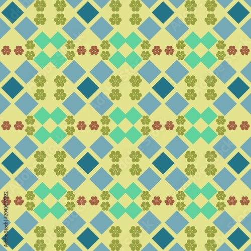 Background floral pattern, fabric design with abstract geometric shapes.	