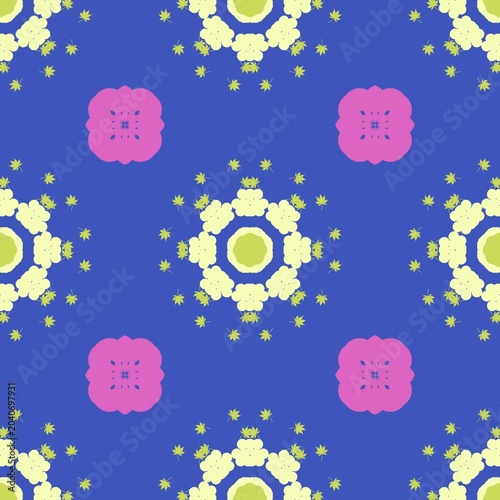 Background floral pattern, fabric design with abstract geometric shapes.	