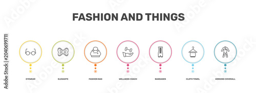 Fotografia fashion and things icon set with eyewear, elegante, cloth towel, working coveral