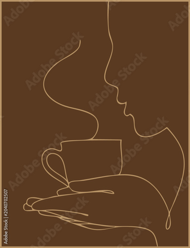 One Line Art Woman Drinking Coffee