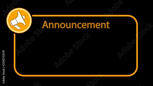 Glowing Announcement Text Animation with Blinking Effect and Megaphone Icon on Dark Background