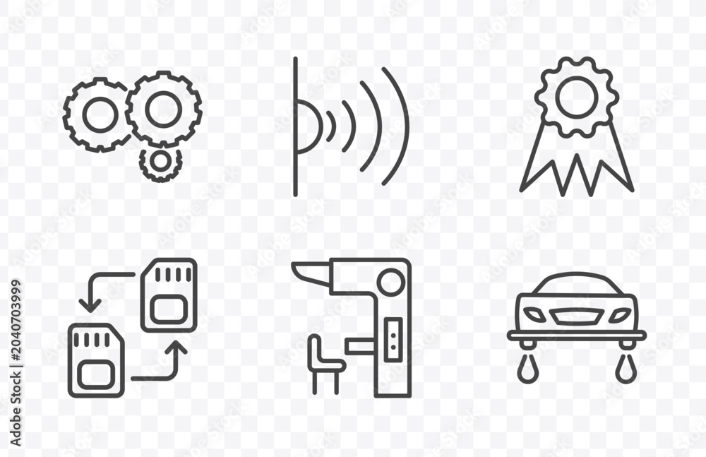 Fototapeta premium ai and future technology icon set with processing, infrared, sensorama, hover transport signs in flat outline style