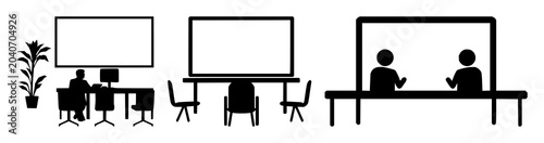 Obraz na plátně Virtual classroom icon set with solid black design featuring education, e-learni