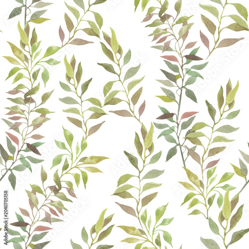 seamless pattern with green leaves on white background