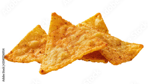 Foto Crispy seasoned tortilla chips piled together, isolated on transparent backgroun