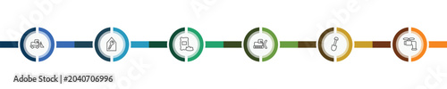 construction icon set with little snowplow, home key, big shovel, stopcock signs in flat outline style