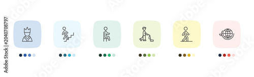 Foto people and relation icon set with emperor, walking downstairs, bast, ecosystem s