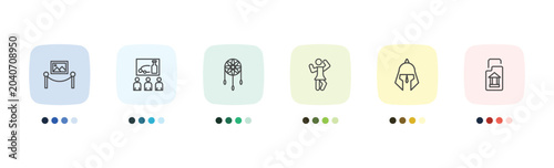 Tableau sur toile museum and exhibition icon set with painting, tour, roman or greek helmet, archi
