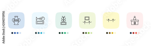 Cuadro en lienzo museum and exhibition icon set with porcelain, fishbone, museum fencing, informa