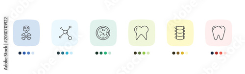Bild auf Leinwand medical icon set with dead, molecular configuration, spinal column, premolar sig