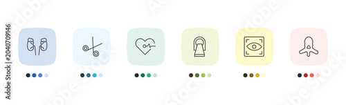 Fotografía medical and healthcare icon set with adrenal gland, opened medical scissors, eye
