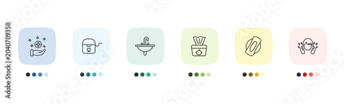Slika na platnu hygiene and sanitation icon set with sanitary, flossing, hygienic pad, face wash