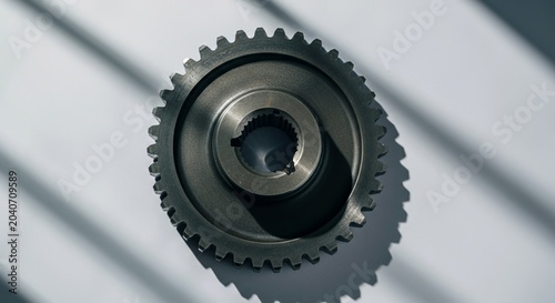 Flat lay directly overhead view cleanly broken gear tooth solid.