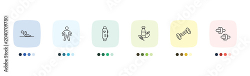 фотографія fitness and gym icon set with abdominal exercises, stick man hoop, resistance, f