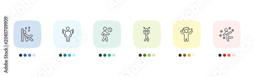 Bild auf Leinwand feeling and reaction icon set with sleepy human, fantastic human, crazy human, g