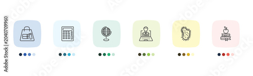 Bild auf Leinwand education and science icon set with bag of books, adding hine, parasites, book a