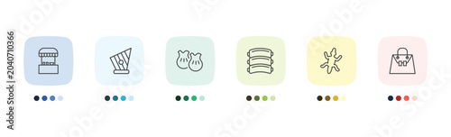 Canvastavla culture and civilization icon set with food stall, kankles, gecko top view shape