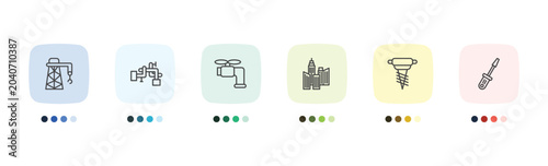 Slika na platnu construction icon set with derrick facing right, adjustment system, pickaxes dri