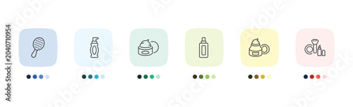 Billede på lærred beauty and elegance icon set with inclined hairbrush, face cleanser, moisturizer