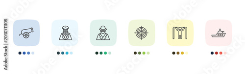 Foto military and war and icon set with canon, general, pull up, militar ship signs i