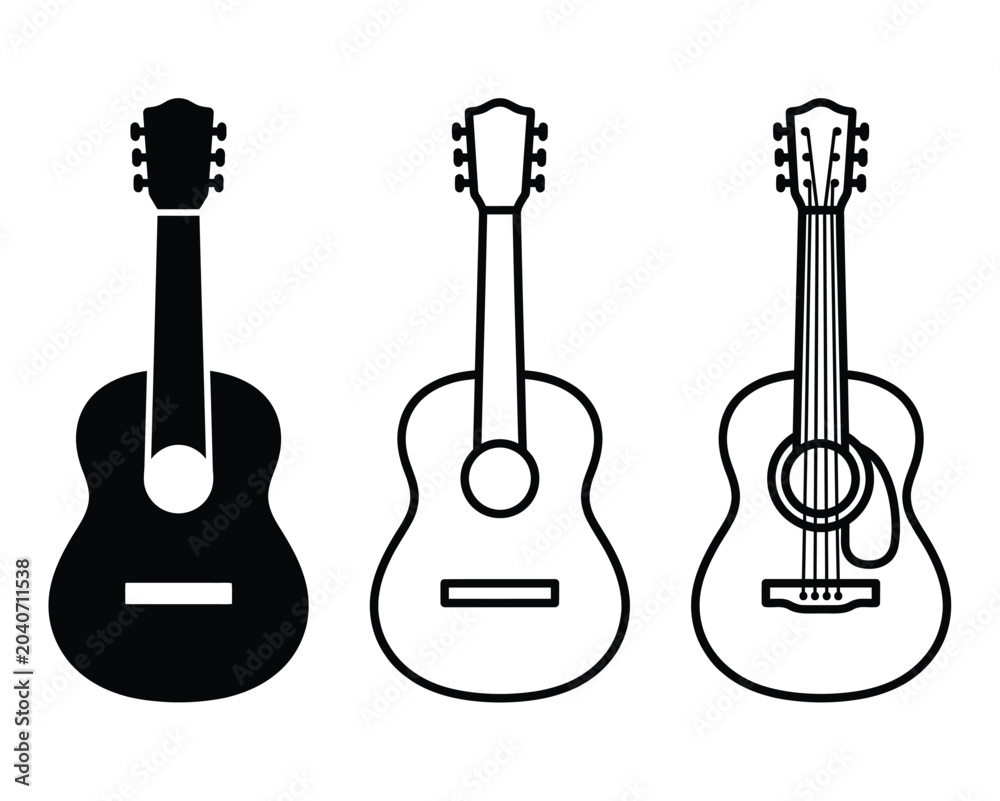 Naklejka premium Three acoustic guitars in black and white Vector
