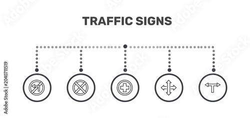 Quadro su tela traffic signs icon set with no turn, no stopping, crossroads, t junction signs i