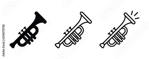 Three trumpet icons in black and white Vector