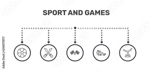 Foto sport and games icon set with football ball, saber, drift car, capoeira signs in