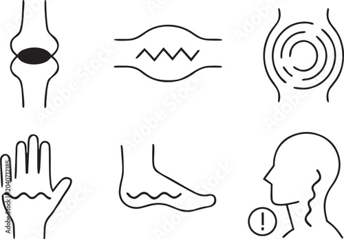 Line icons of human body parts with health issues