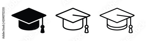 Graduation cap icons in black and white Vector