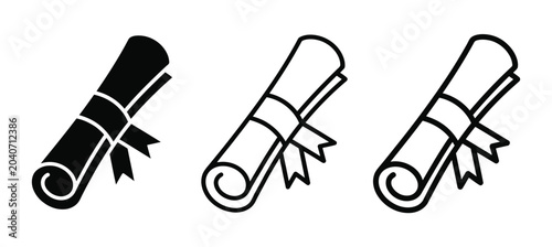 Set of diploma scroll icons in black and white Vector