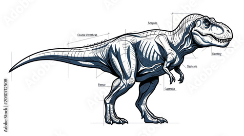 Tableau sur toile Tyrannosaurus Rex Dinosaur Anatomy Illustration with Labels
