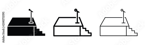 Simple podium icon with microphone in black line and filled style Vector