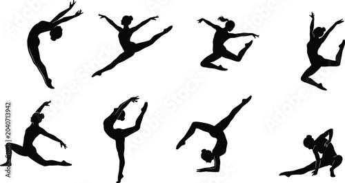 Fotografie Set of graceful ballet and modern dance silhouettes in various poses