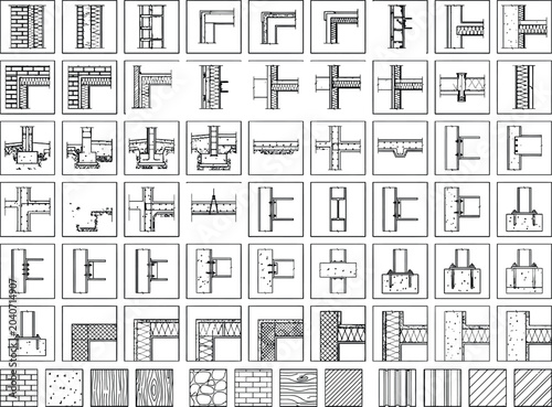 Cuadro en lienzo Architectural CAD detail symbols vector set