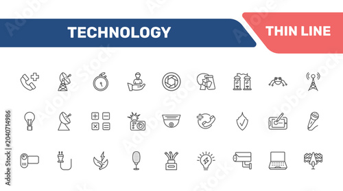 Foto technology icon set with add call, satellite station, stopwatch running, signs i