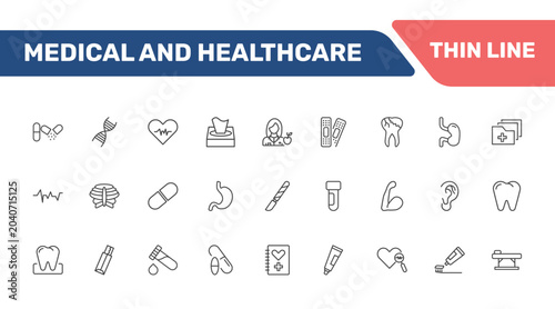 Foto medical and healthcare icon set with antibiotic, medical chain of dna, diagtic,