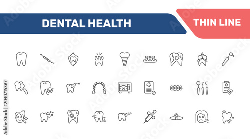 Fotografía dental health icon set with dental, dental probe, protection, health report sign