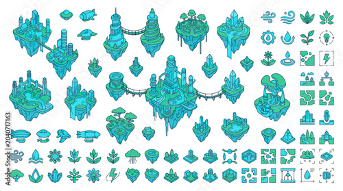 Tableau sur toile Fantasy Floating Islands & Elements Collection, Magical World Building Assets