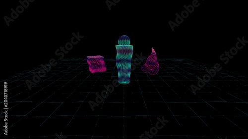 Dancing 3D Elements Black Background Data Visualization
